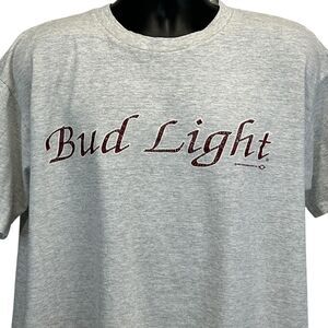 Vintage 90s Bud Light Beer T Shirt Spellout Anheuser Busch Gray Mens XL X-Large